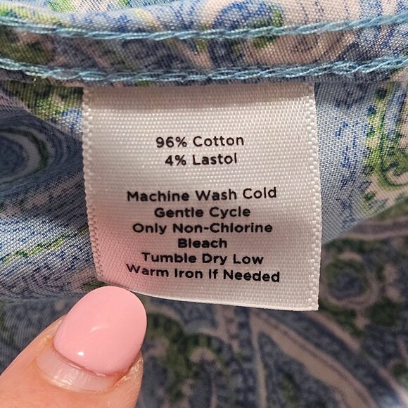 Talbots Women's Paisley Button Front Shirt Blue/Green 10 Preppy Coastal Capsule - Picture 8 of 12